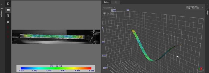 STS12 3D Representation of displacement and strain of a buckled strut. Visualise stress-strain behaviour with DefleX® digital image correlation (DIC) for teaching